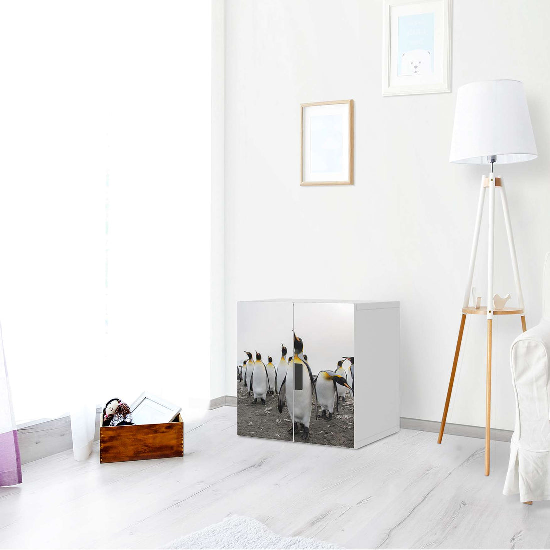 Selbstklebende Folie Penguin Family - IKEA Stuva Schrank - 2 kleine Türen - Wohnzimmer