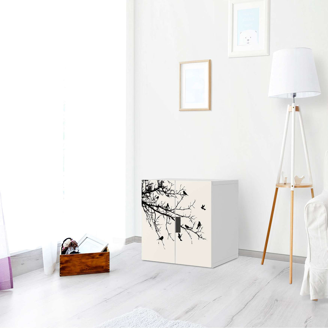 Selbstklebende Folie Tree and Birds 1 - IKEA Stuva Schrank - 2 kleine Türen - Wohnzimmer