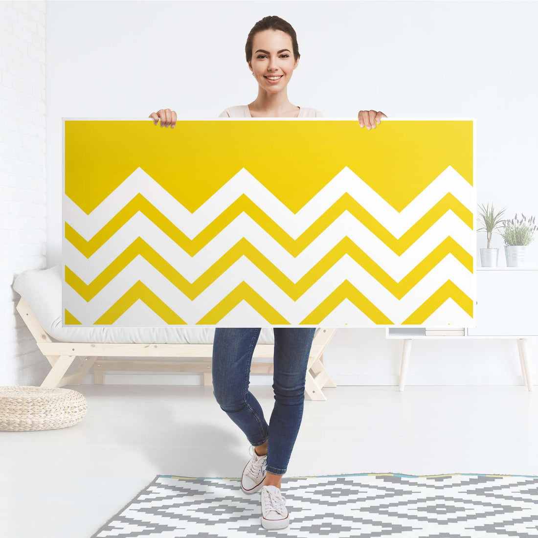 Tischfolie Gelbe Zacken - Tisch 160x80 cm - Folie