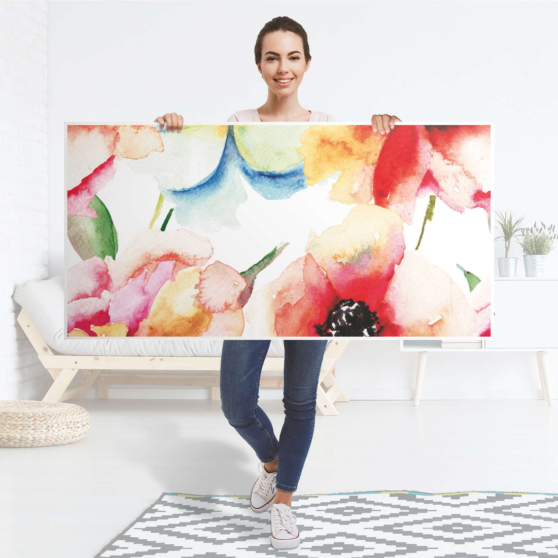 Tischfolie Water Color Flowers - Tisch 160x80 cm - Folie