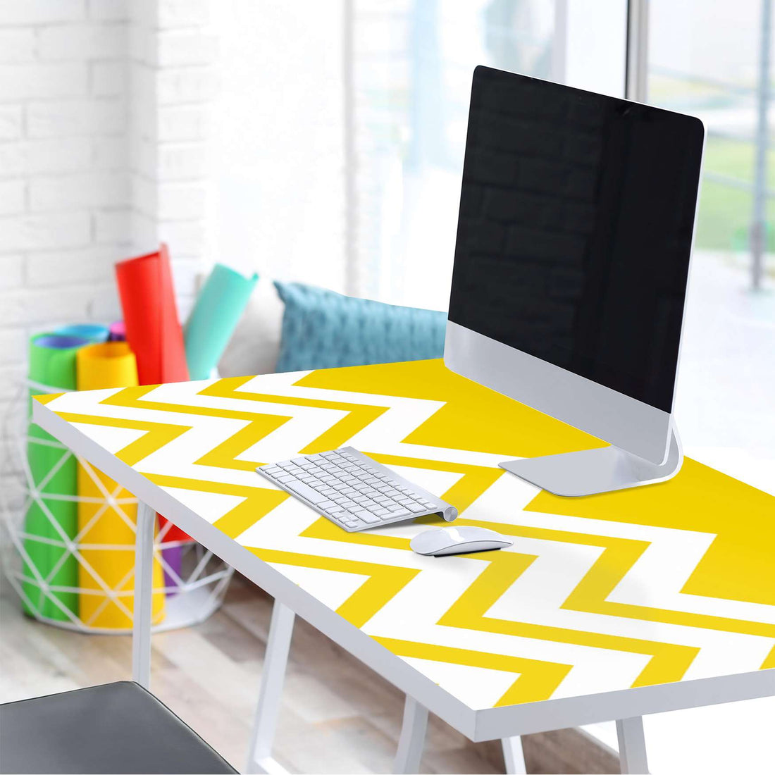 Tischfolie Gelbe Zacken - Tisch 160x80 cm - Schreibtisch