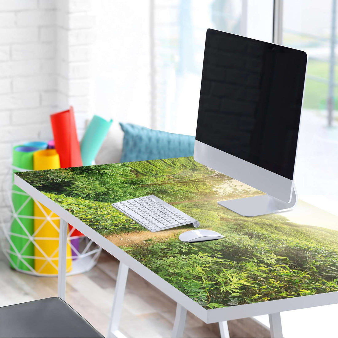 Tischfolie Green Tea Fields - Tisch 160x80 cm - Schreibtisch