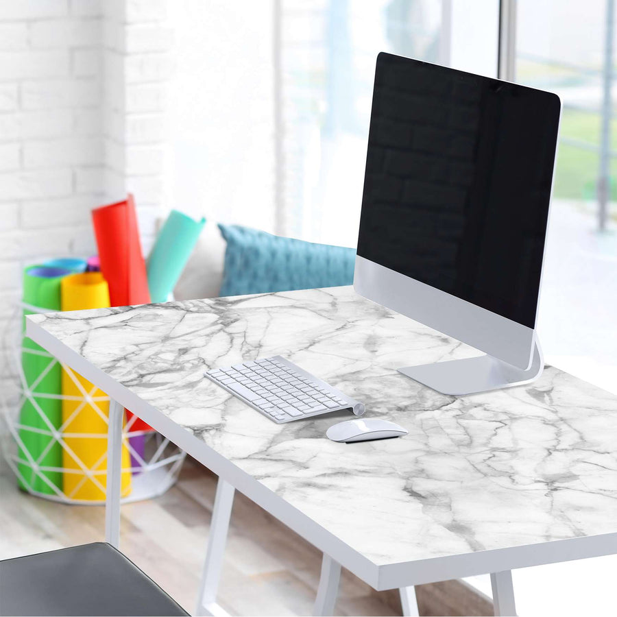 Tischfolie Marmor weiß - Tisch 160x80 cm - Schreibtisch