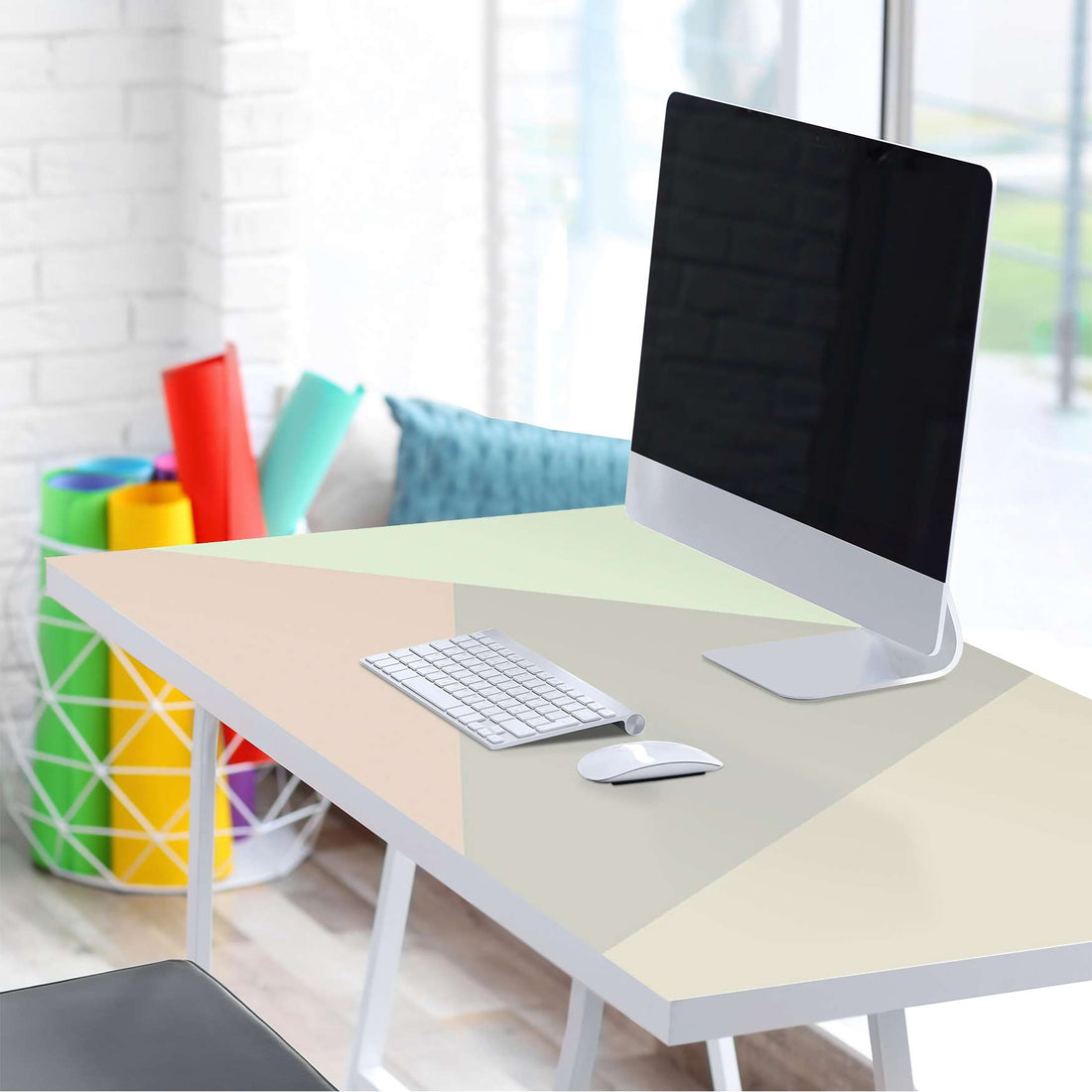 Tischfolie Pastell Geometrik - Tisch 160x80 cm - Schreibtisch