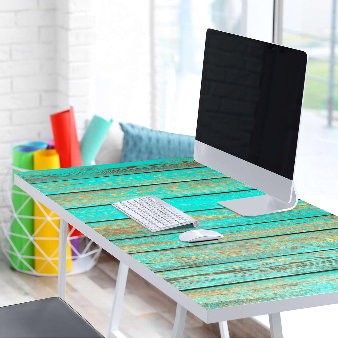 Tischfolie Wooden Aqua - Tisch 160x80 cm - Schreibtisch