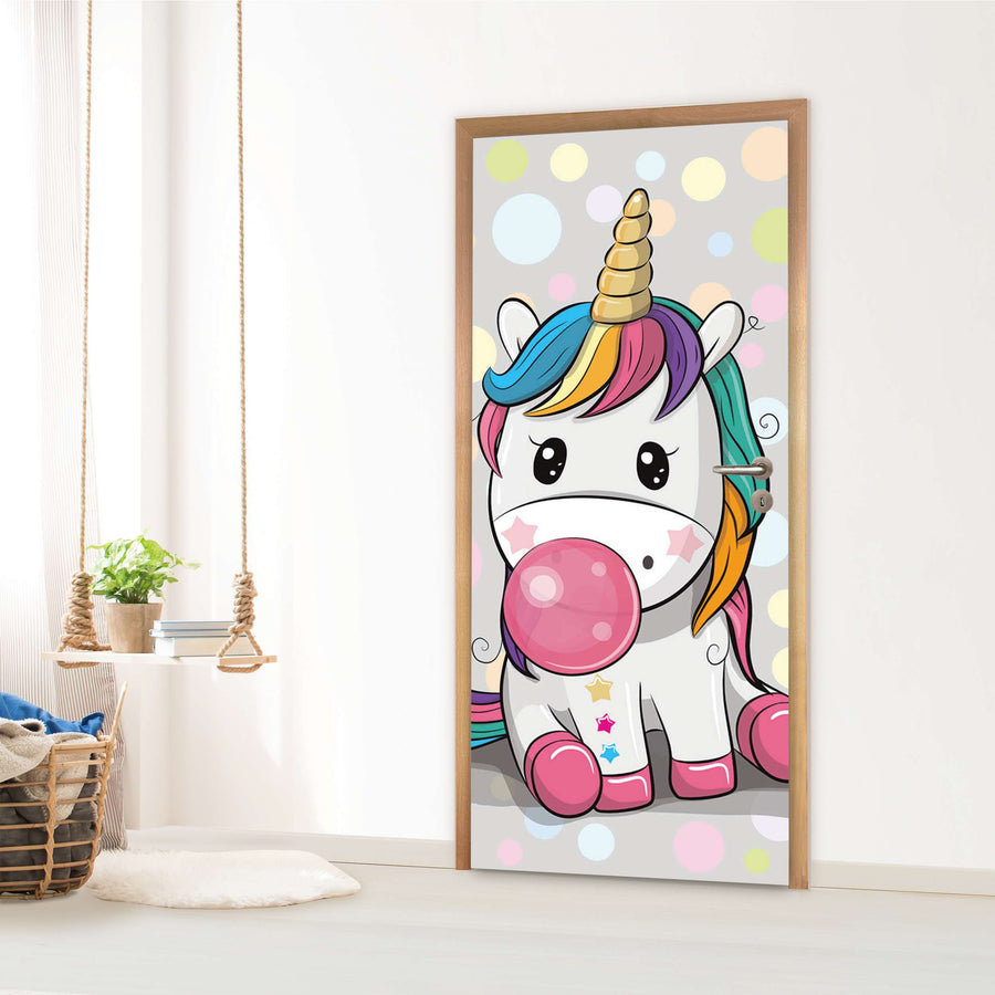 Türfolie Kinderzimmer - Rainbow das Einhorn (Innen-/Außenfläche)