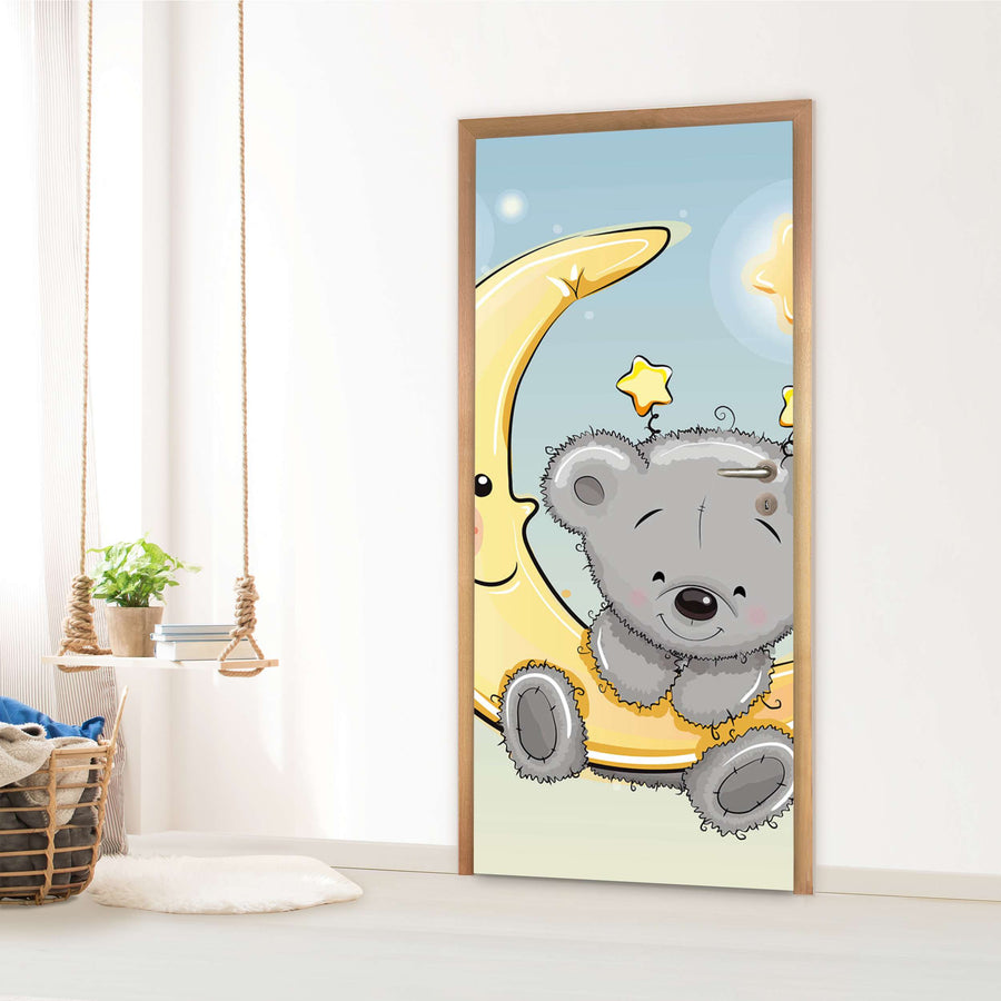 Türfolie Kinderzimmer - Teddy und Mond (Innen-/Außenfläche)