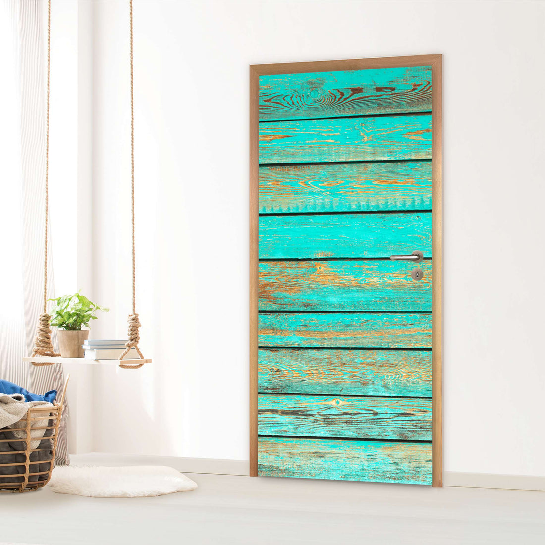 Türfolie Kinderzimmer - Wooden Aqua (Innen-/Außenfläche)