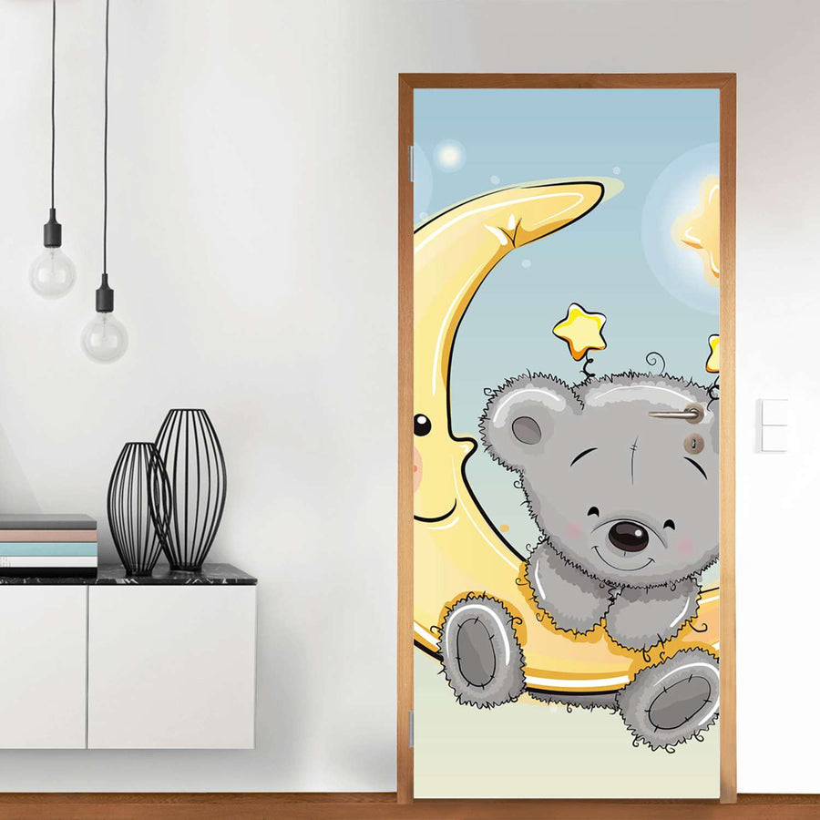 Türfolie Teddy und Mond - Wohnzimmer (Innen-/Außenfläche)