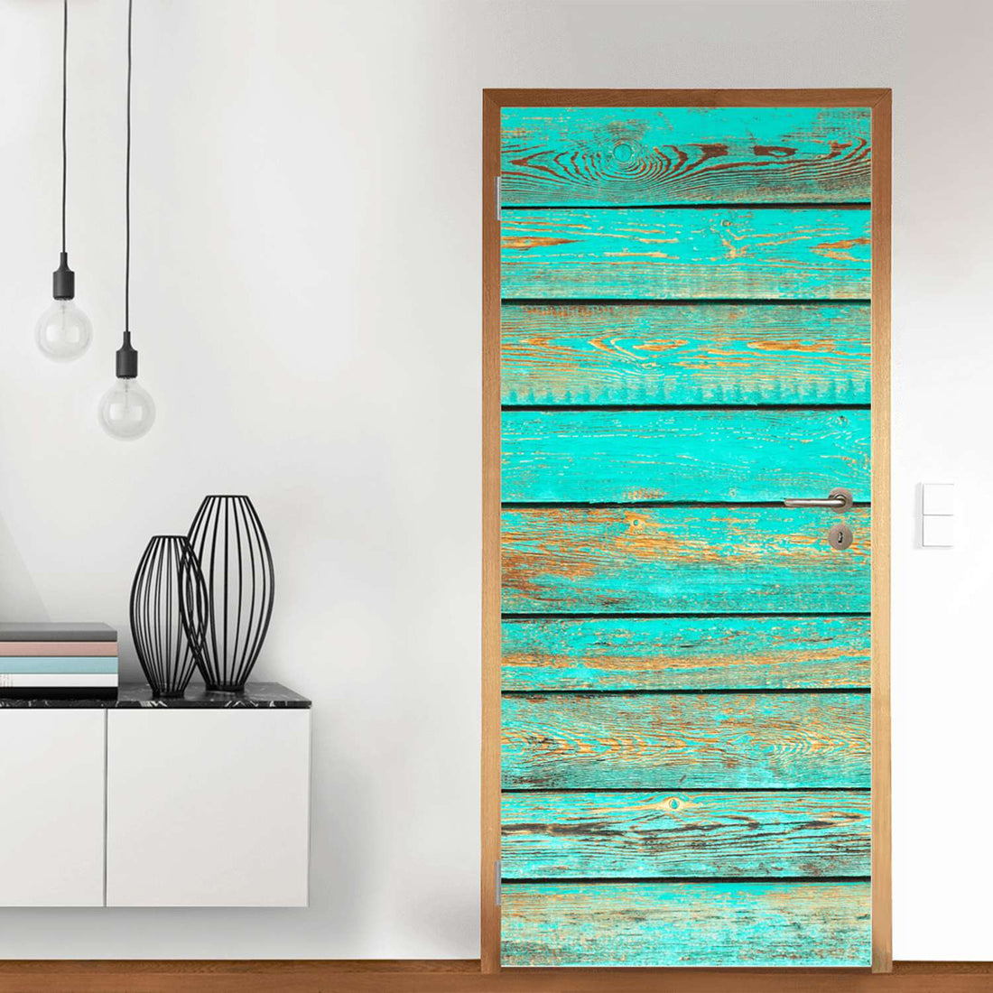Türfolie Wooden Aqua - Wohnzimmer (Innen-/Außenfläche)