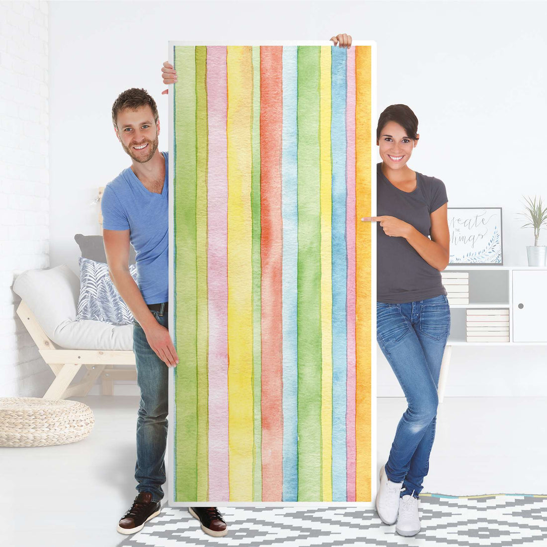 Selbstklebende Türfolie - Watercolor Stripes (Innen-/Außenfläche)